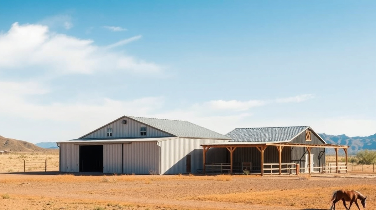 Ranch outbuilding and equestrian barn in the Santa Cruz County countryside near Sonoita