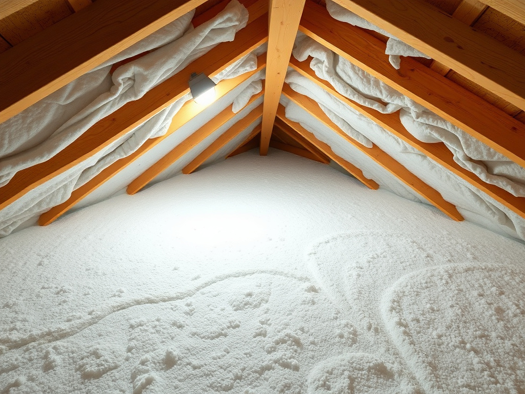 Spray foam insulation installed across an attic roof deck